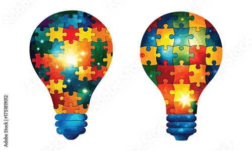 Autism Puzzle Light Bulb Handprint Ribbon – Neurodiversity Awareness Art