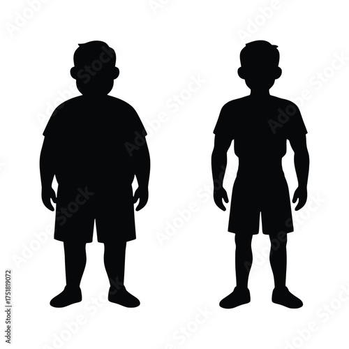 Weight Loss Before and After Comparison of Young Man Silhouette Isolated on White Background