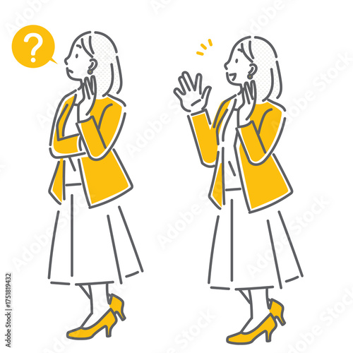 A simple and stylish line drawing of a businesswoman whose doubts are resolved