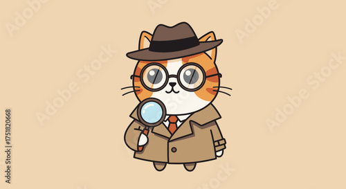 Detective Cat in a Trench Coat and Hat