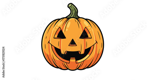 A spooky carved pumpkin with a glowing grin awaits trick or treaters on Halloween night.