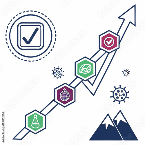 Innovative growth strategy featuring key milestones and a clear path to success, climbing to new heights with a modern, dynamic approach to business goals