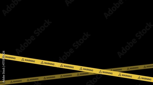 Warning Yellow tapes seamless animation. 4K animation of seamless 2 warning tapes with icon and text on black background