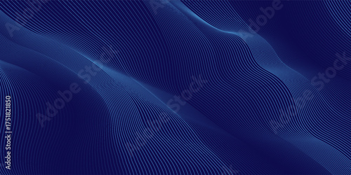 Blue abstract background design. Modern wavy line pattern in monochrome colors. Premium stripe texture for banner, business backdrop. Dark horizontal vector template