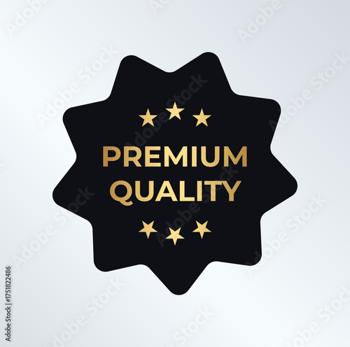 Premium quality badge, black gold starburst label sticker for packaging, ecommerce, price tags, website banners, social media branding. Premium badges for product trust logo. Vector illustration