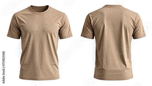 Tan t shirt front and back view on white background