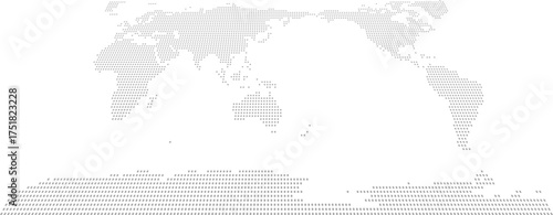 Simplified world vector map with square dot grid in APAC view (Bottom-Near Top-Far perspective, PPT-compatible & fully editable)