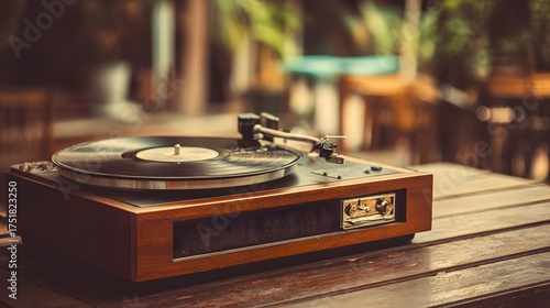 Vintage Record Player on Table