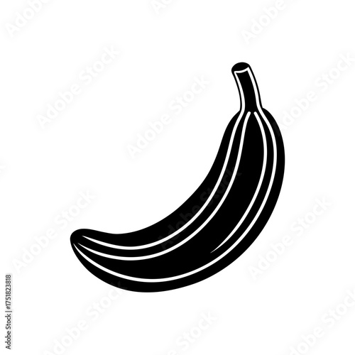 Black and white banana silhouette on transparent background