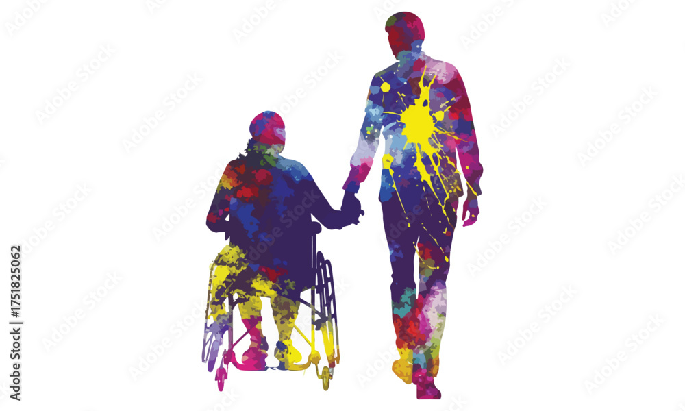 Naklejka premium Wheelchair Inclusion Watercolor Art – Disability Support & Accessibility