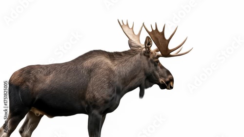 Wallpaper Mural A large, brown mammal stands in profile against a white background, showcasing impressive antlers. Fur details are visible Torontodigital.ca
