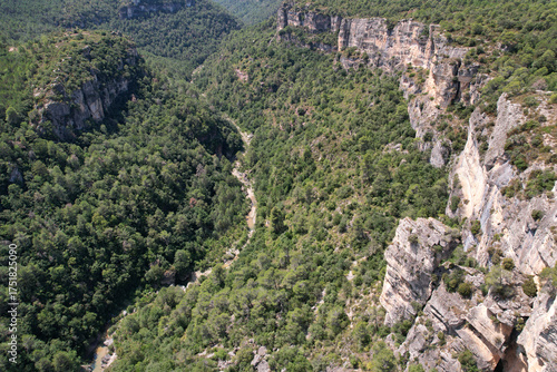 View of Foradada Gorge on sunny summer day. La Febró, Tarragona, Spain.