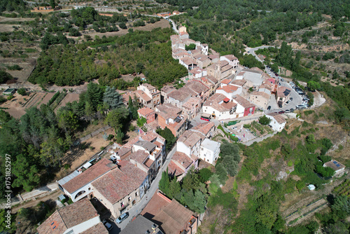 Aerial view of La Febró village. Tarragona, Spain.