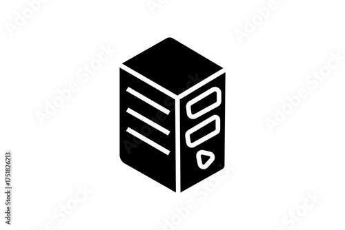 The image depicts a black and white icon of a battery. The battery is shown in a horizontal orientation with four vertical bars inside, indicating it is fully charged.