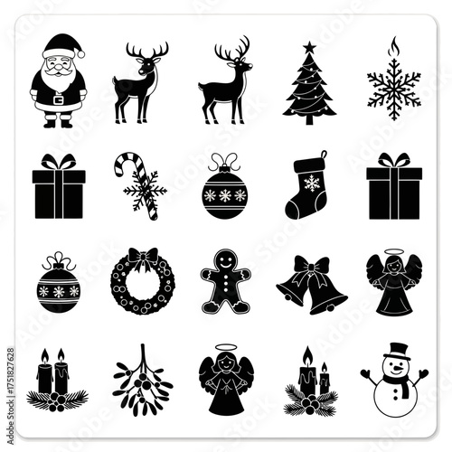  A Cohesive Black Vector Silhouette Set for Festive Christmas Decorations and Marketing