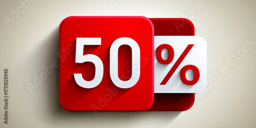 Wallpaper Mural Red discount sign displaying 50% off. The design is bold and eye-catching, suitable for marketing promotions and sales events. Torontodigital.ca