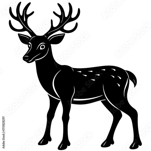 Elegant black silhouette illustration of a majestic reindeer perfect for winter holiday and nature designs