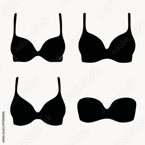 Set of basic push up and full coverage bra silhouettes for fashion design and apparel graphics