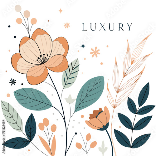 Elegant luxury floral background design featuring a modern arrangement of delicate wildflowers and botanical elements