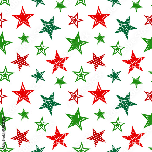 Seamless Christmas Stars Pattern on White Background