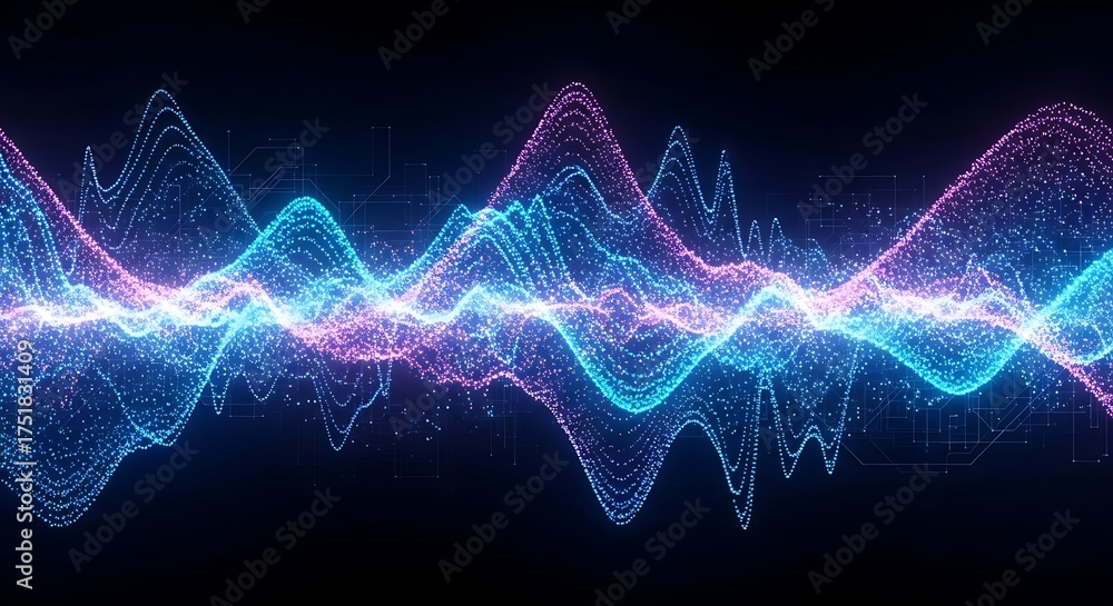 custom made wallpaper toronto digitalAbstract visualization of glowing digital waves in blue and purple on dark background