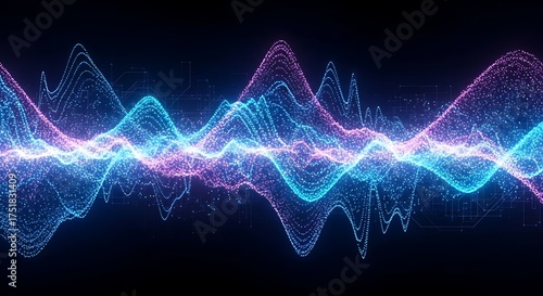 Wallpaper Mural Abstract visualization of glowing digital waves in blue and purple on dark background Torontodigital.ca