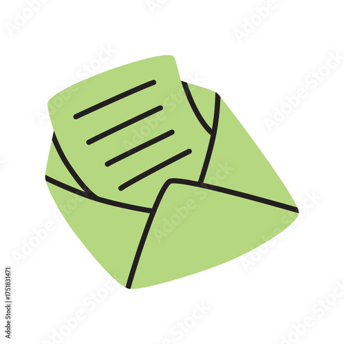 Doodle Open envelope with letter icon hand drawn in a modern minimalistic style isolated on white background. Vector illustration