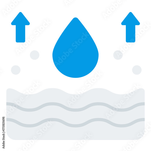 Evaporation icon. Water cycle symbol. Climate, heat, and natural process collection. Flat Icon