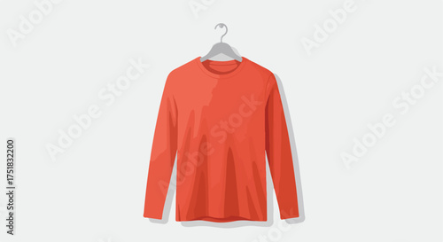 Minimalist Vector Illustration of Red Long Sleeve Shirt on Hanger in Modern Style for Apparel Fashion Design
