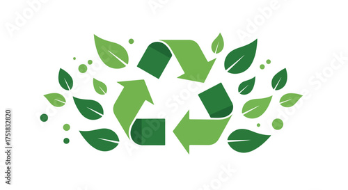 Minimalist Vector Pattern with Recycling Symbol and Leaf Elements in Green for Eco Friendly Design