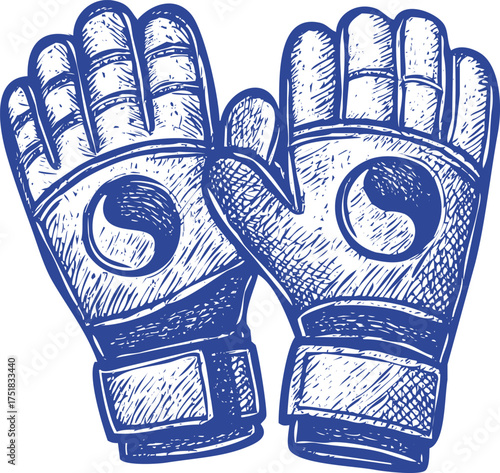 Blue Goalkeeper Gloves Sketch on White Background soccer gloves sports equipment