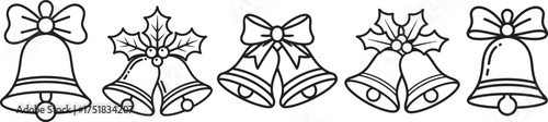 set of christmas bells line art, coloring book page line art drawing, vector and illustration