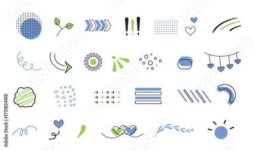 Set of colorful line art elements.  Memphis design elements, trends icon element print illustration vector collection