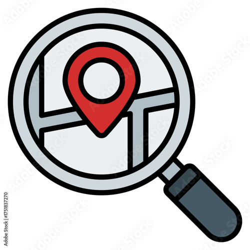 Search icon. Map finding symbol. GPS and navigation exploration collection.Filled Line Icon