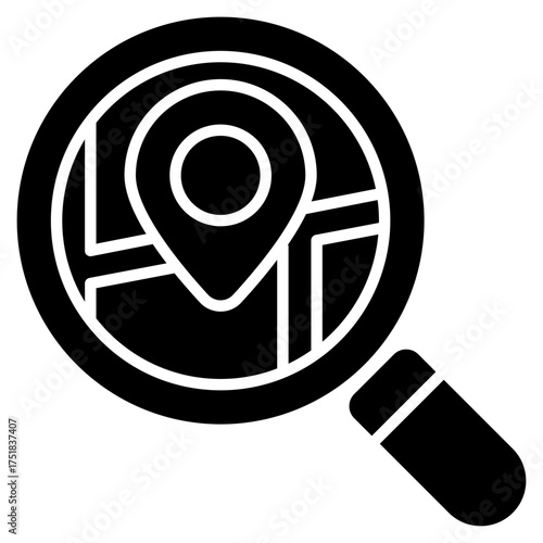 Search icon. Map finding symbol. GPS and navigation exploration collection.Glyph Icon