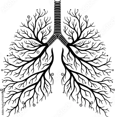 Abstract human lungs illustration as a tree of life or technology circuit. Vector symbol of the respiratory system and biology
