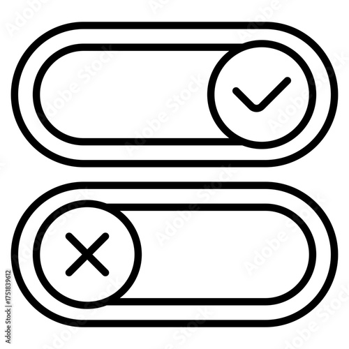 Slider or setting approval icon. Verified toggle. Confirmation and adjustment collection. Line Icon