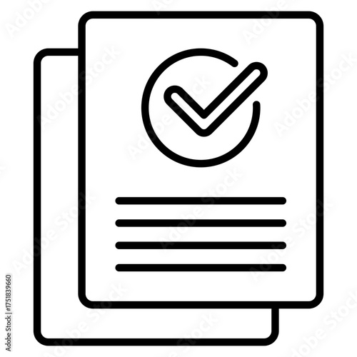 Approved document icon. Certified paper. Validation and confirmation file collection. Line Icon