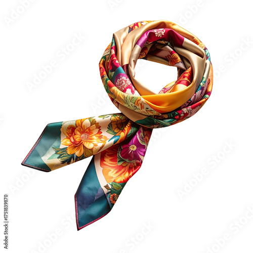 Vibrant Silk Scarf with Floral Pattern.
