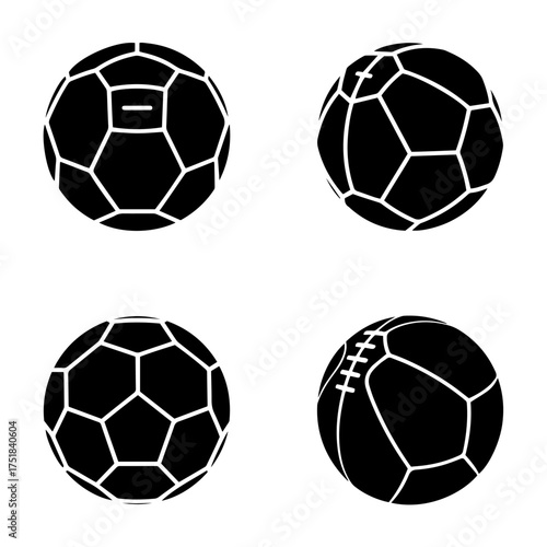 Vector art of set of four black soccer and football icons