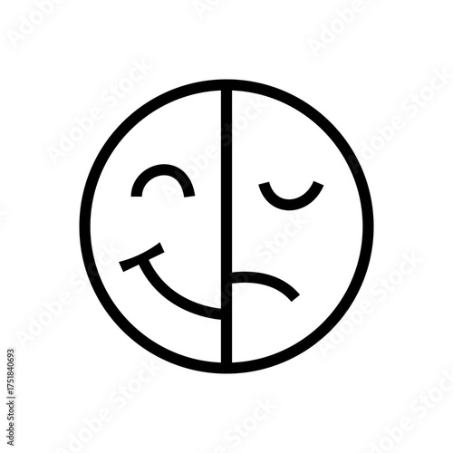 Vector art of split face emoji showing happy and sad emotions