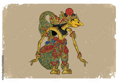 Wayang Kulit Character: A Traditional Javanese Shadow Puppet Illustration.