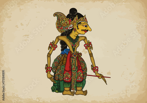 Detailed Wayang Kulit Shadow Puppet Character Illustration.