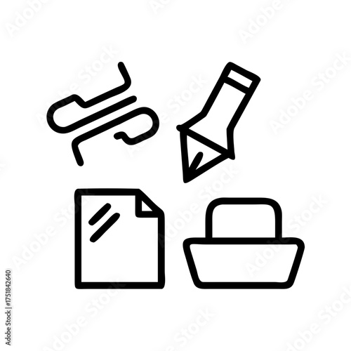 Office supplies, including pen, paper and stapler remover