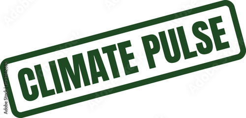 A vivid green rectangular stamp displaying the words CLIMATE PULSE with a solid fill on a pristine white background