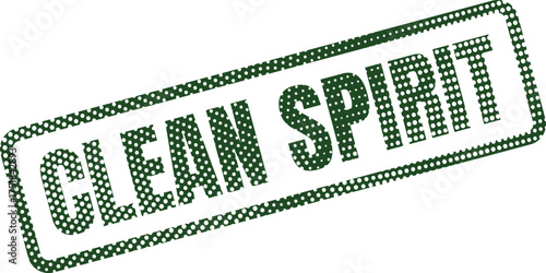 A green dotted rubber stamp displaying the text Clean Spirit clearly visible on a pristine white background