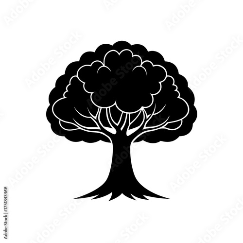 Silhouette of a leafy tree design on transparent background