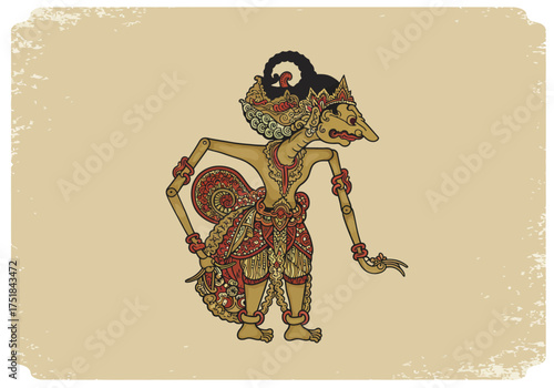 Wayang Kulit Character Illustration: Traditional Javanese Shadow Puppet.