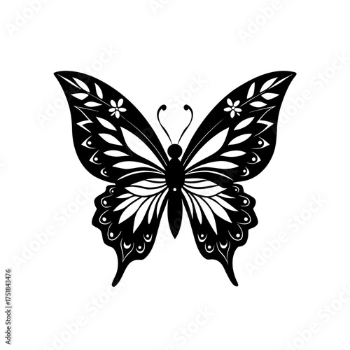 Silhouette of a detailed butterfly on transparent background