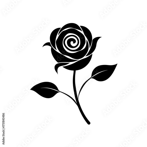 Silhouette of a blooming black rose on transparent background